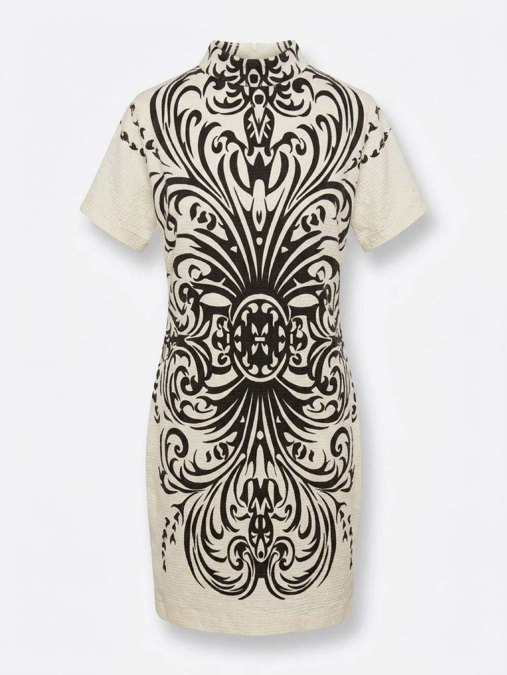 Grayse Black and White Damask Print Mock Neck Dress Size XL